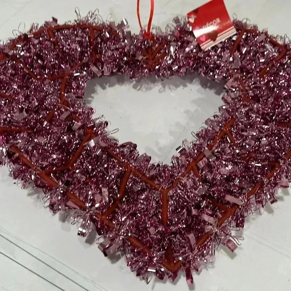 14” Pink Tinsel Heart